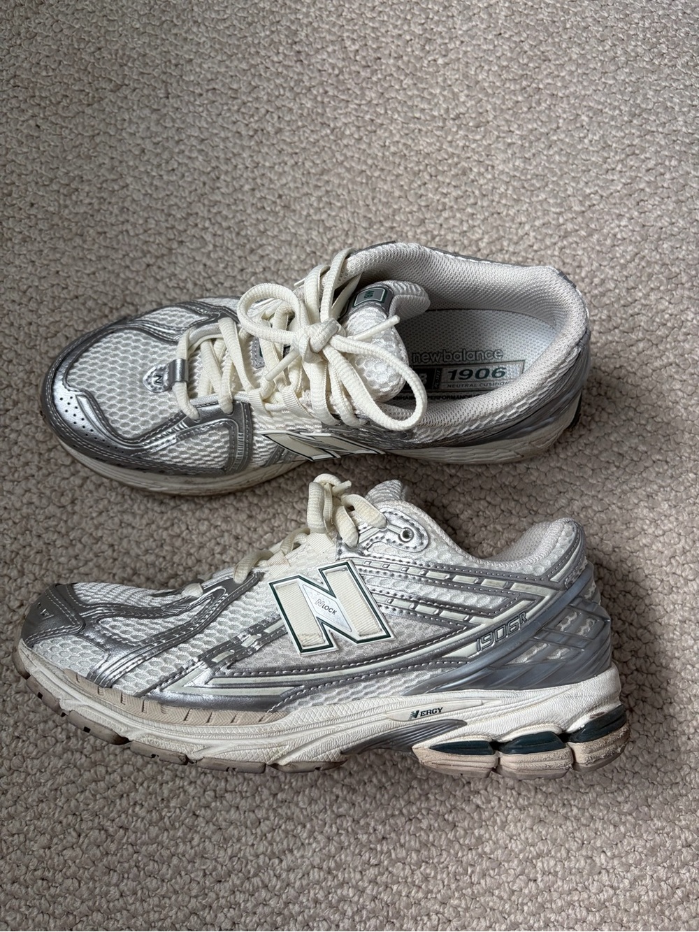 New Balance Silver and White and green 1906 Athletic Sneakers